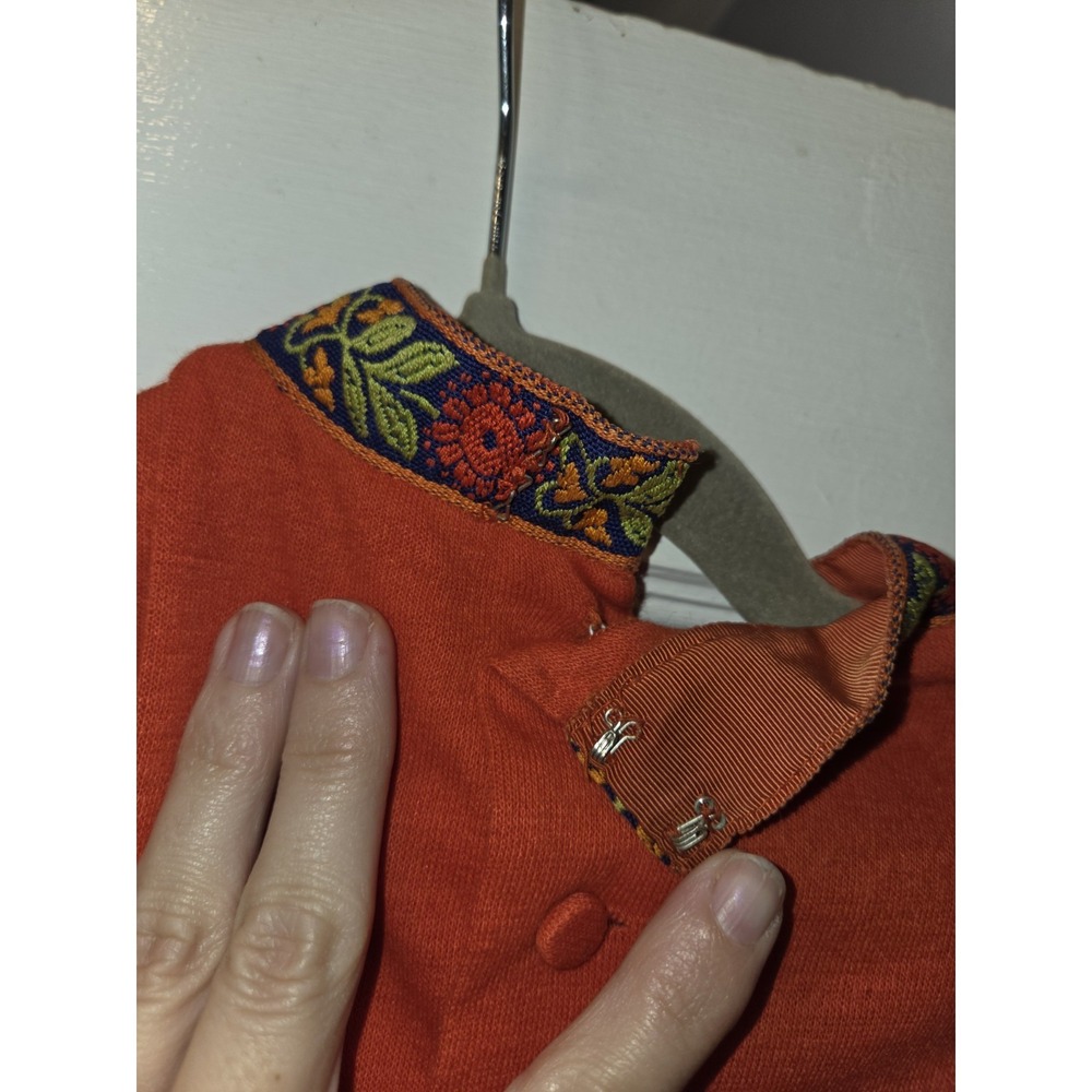 True Vintage Lanz Partridge Trim Ribbon Folk Print Dress. Red Blue. Mock Neck. - Picture 10 of 13